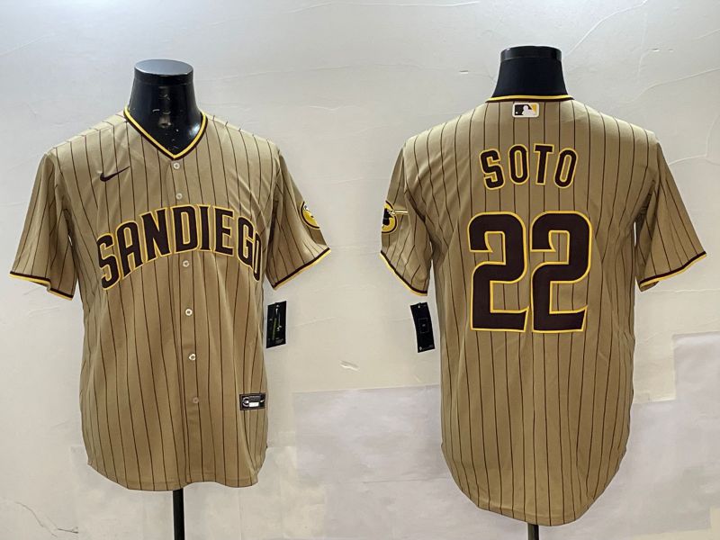 Men San Diego Padres #22 Soto Brown Stripe Game 2025 Nike MLB Jersey style 1